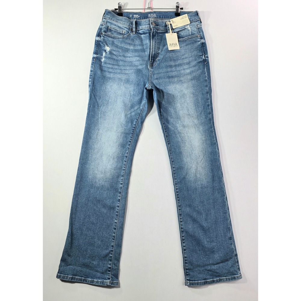 NWT a.n.a High Rise Vintage Bootcut Jeans Med Coastal Blue Distressed Size 12